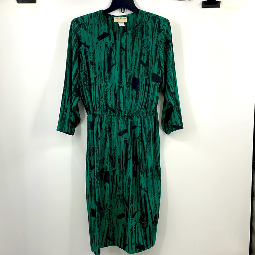 Vintage 80s Pellini by Von Bramlett Green Abstract Brushstroke Dress Size 9 10